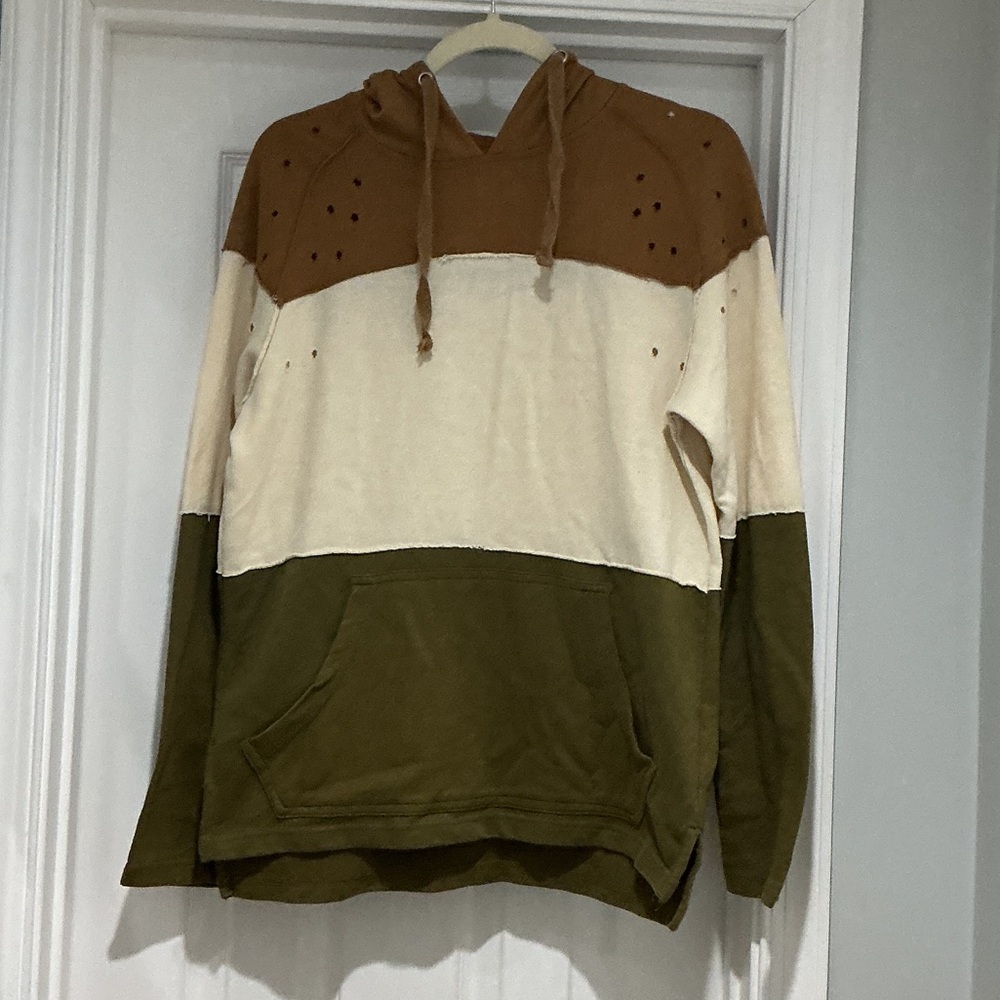 Men's Vintage Brown, Cream, and Green Grunge Sweater